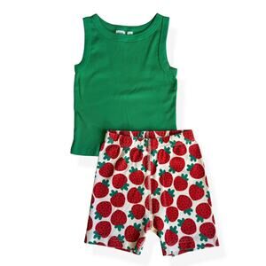 Hanna Andersson & Gap Kids Strawberry Red Green PJ's Summer Girls Small 6-7